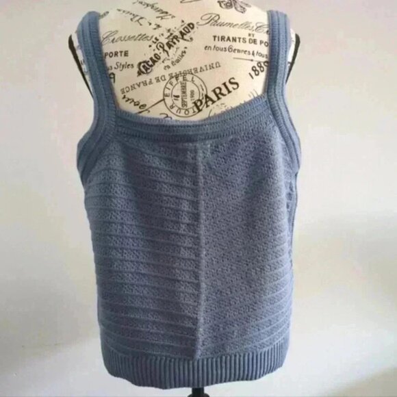 MARLED | Women's Blue Ribbed Knitted Cozy Thick Strap Sweater Tank - Picture 2 of 4